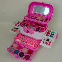 Travel-ready kids makeup kit open with colourful items
