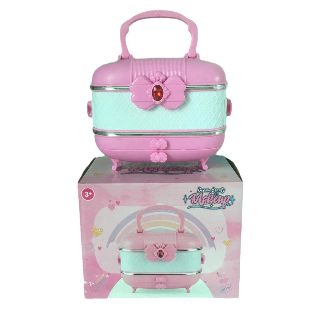 Overview of children makeup items in portable case