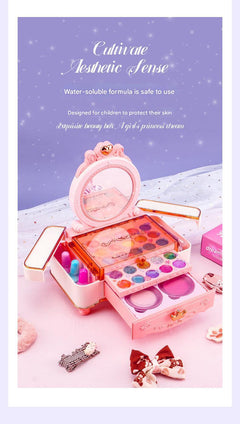 Vibrant colours of children's pretend makeup kit displayed