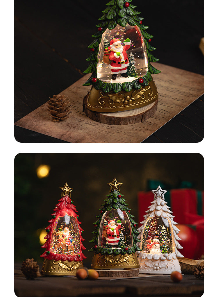 Festive snow globe with falling artificial snow