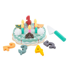 Assorted play food options in kitchen set