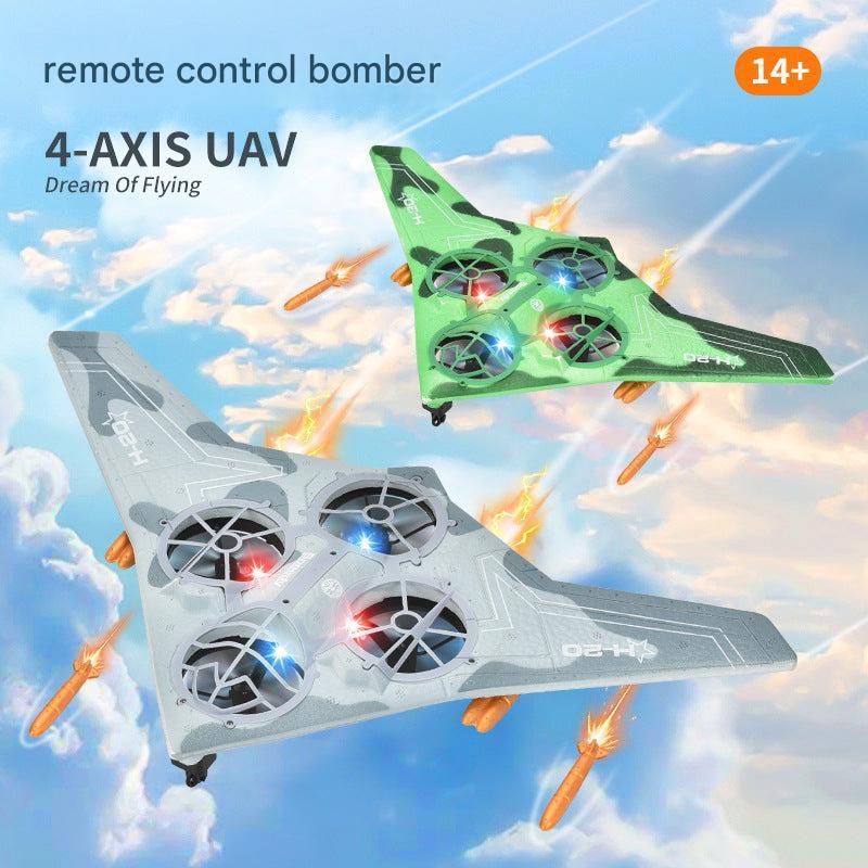 child playing with RC plane outdoors