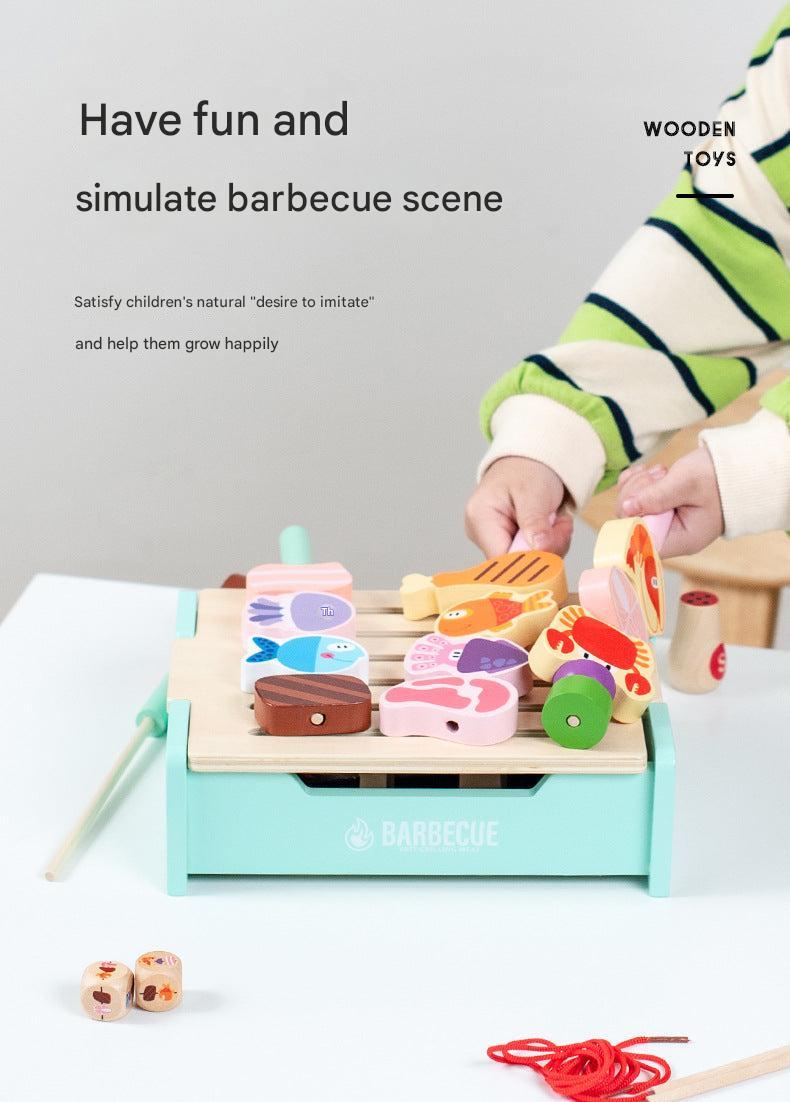 Children's wooden BBQ grill set with vibrant colours