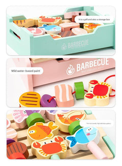 Wooden toy barbecue set with vivid details