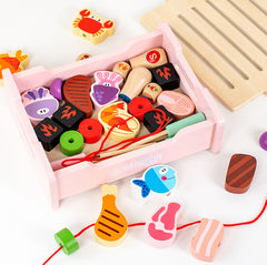 Children's wooden BBQ grill set with vibrant colours
