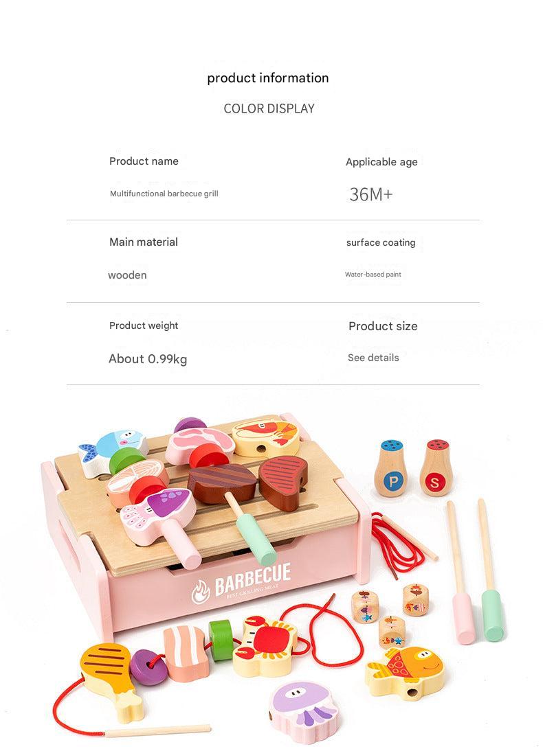 Child playing with wooden BBQ grill set