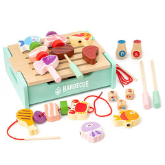 Pink themed wooden BBQ grill set
