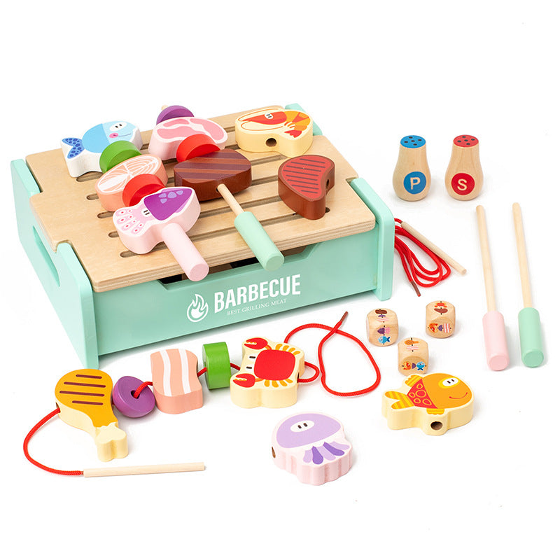 Pink themed wooden BBQ grill set