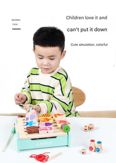 Wooden toy barbecue set with vivid details