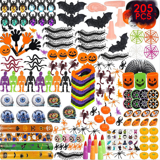 Assorted Halloween decorations with pumpkin jars for kids