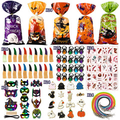 Assorted Halloween decorations with pumpkin jars for kids
