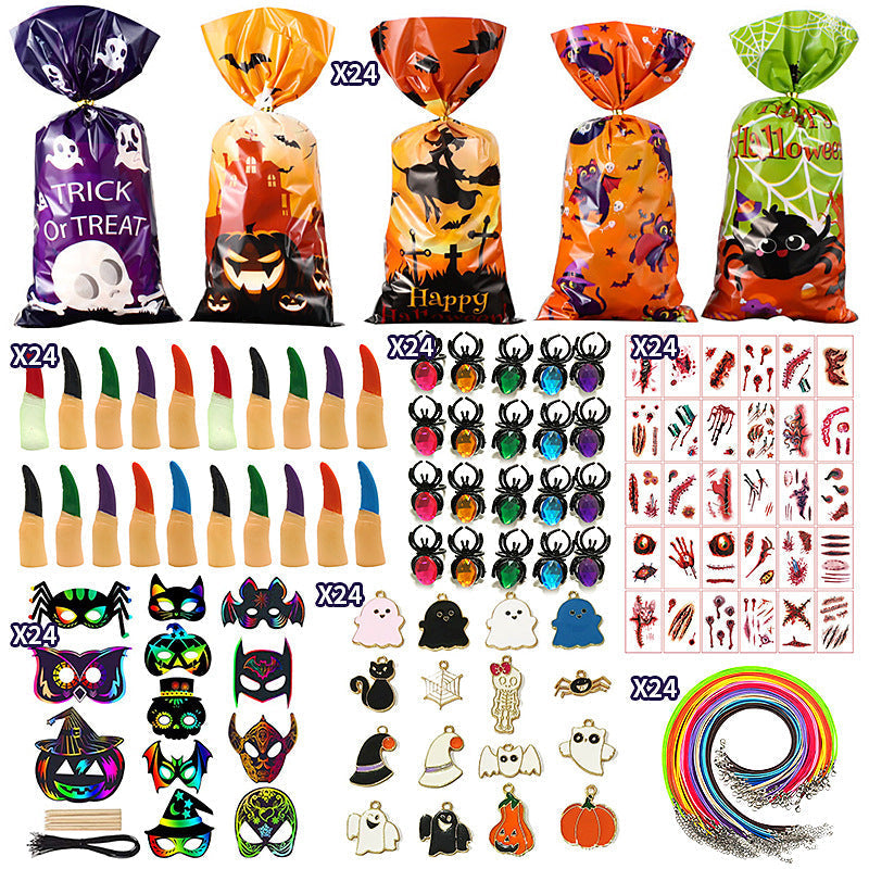 Assorted Halloween decorations with pumpkin jars for kids