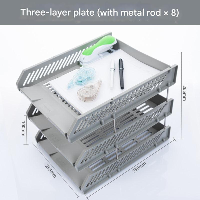 black plastic desk organizer stacked