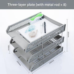 black plastic desk organizer stacked