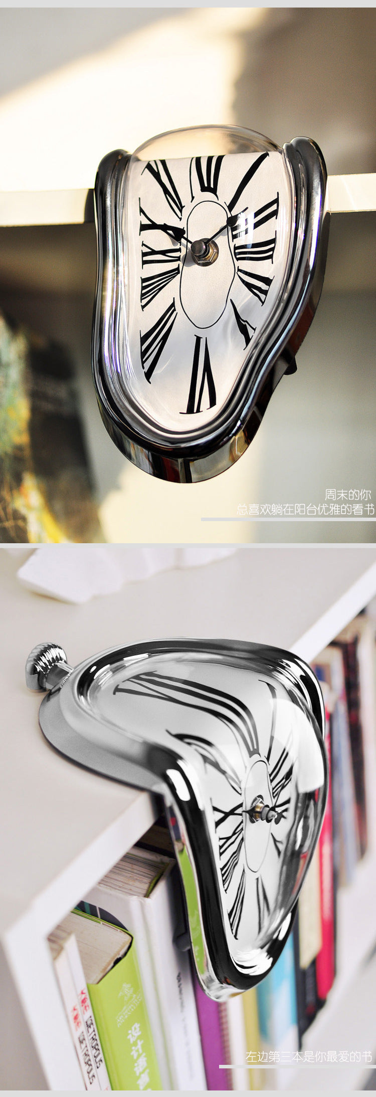 Creative melted wall clock close up view