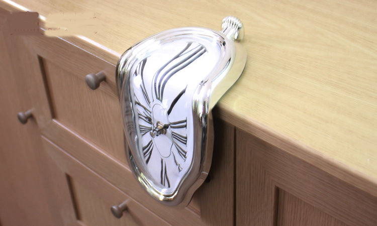 Creative melted wall clock close up view