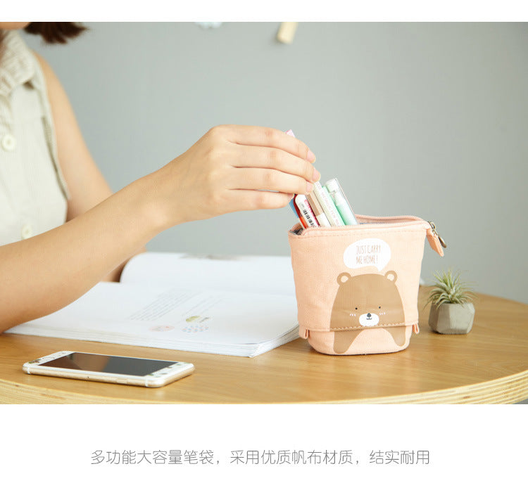 Stylish view of Multifunctional Canvas Pencil Case with stationery
