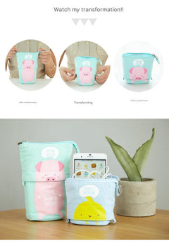 Multifunctional Canvas Pencil Case in Black Cat design