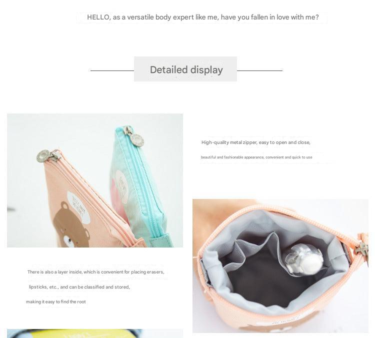 Multifunctional Canvas Pencil Case in Coffee Cat design