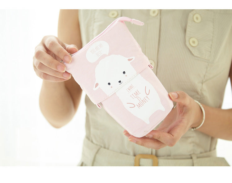 Close-up of pull-out feature on Multifunctional Canvas Pencil Case