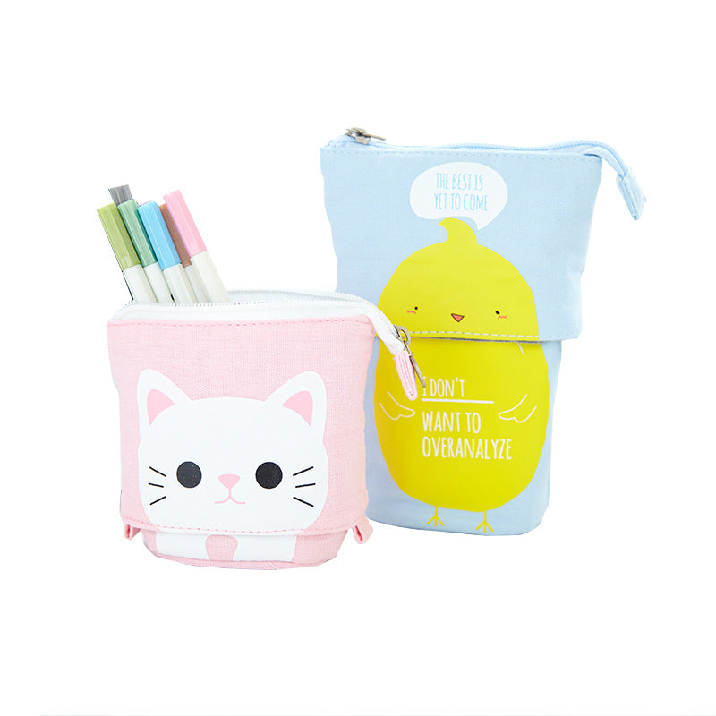 Multifunctional Canvas Pencil Case in White Cat design