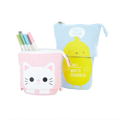 Multifunctional Canvas Pencil Case in White Cat design