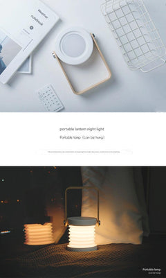Folding LED lantern next to books on a desk