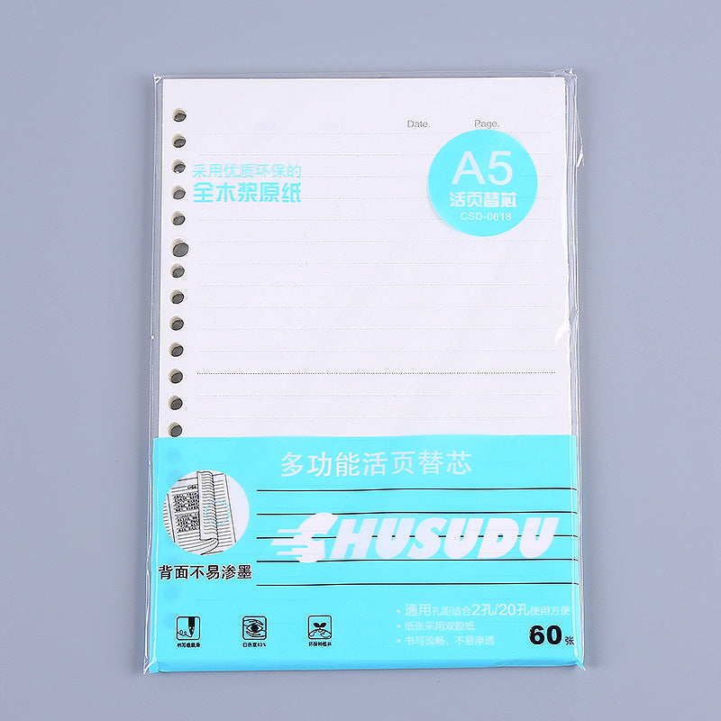 Open A5 binder notebook on table