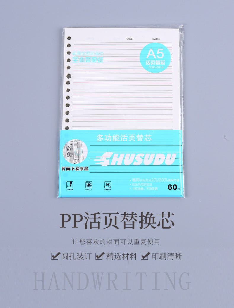 Variety of lined and grid refill pages stacked