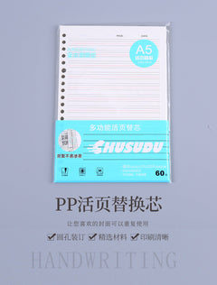 Variety of lined and grid refill pages stacked