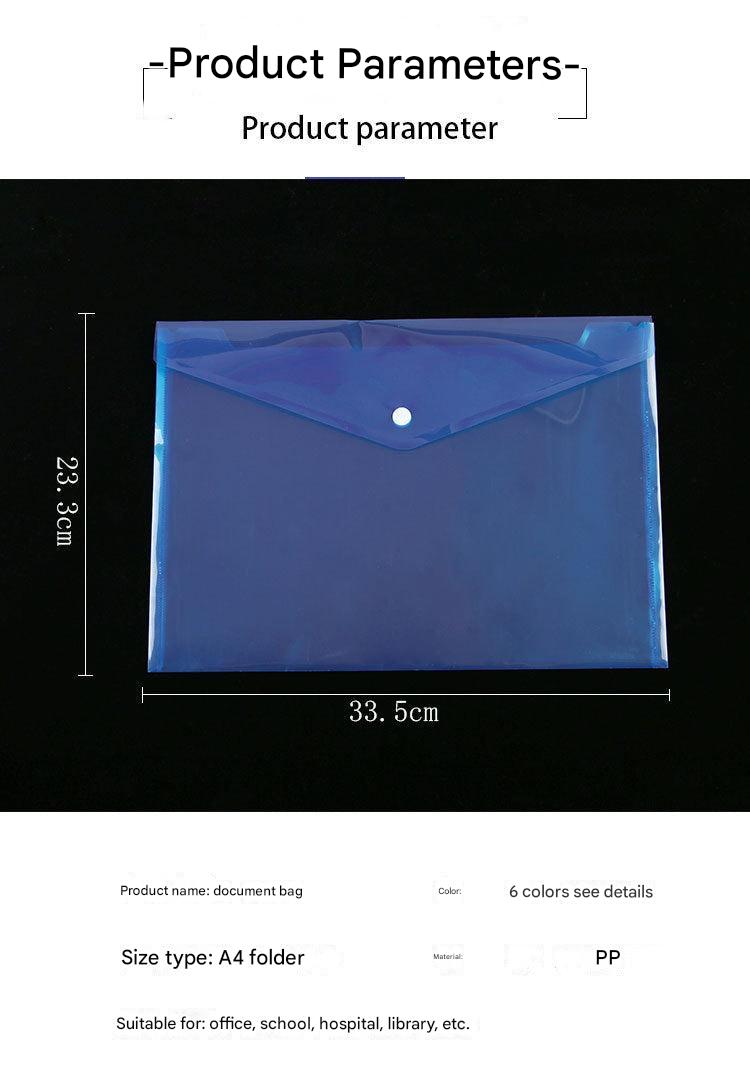 blue transparent document organizer with snap closure