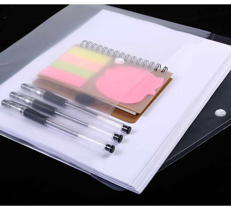 blue transparent document organizer with snap closure