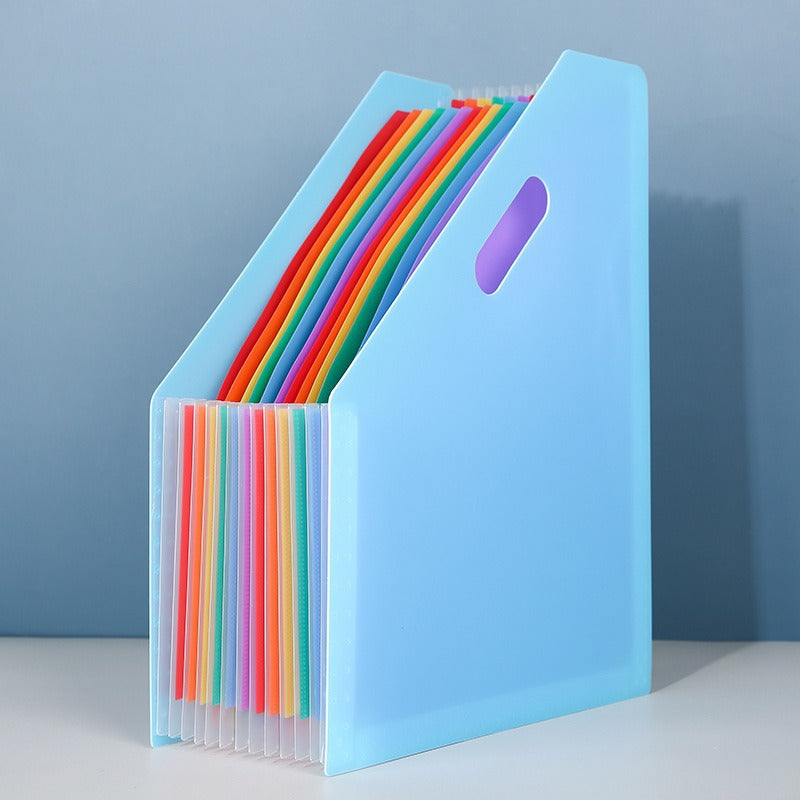 blue expandable file folder with documents