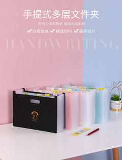 rainbow design accordion folder in use