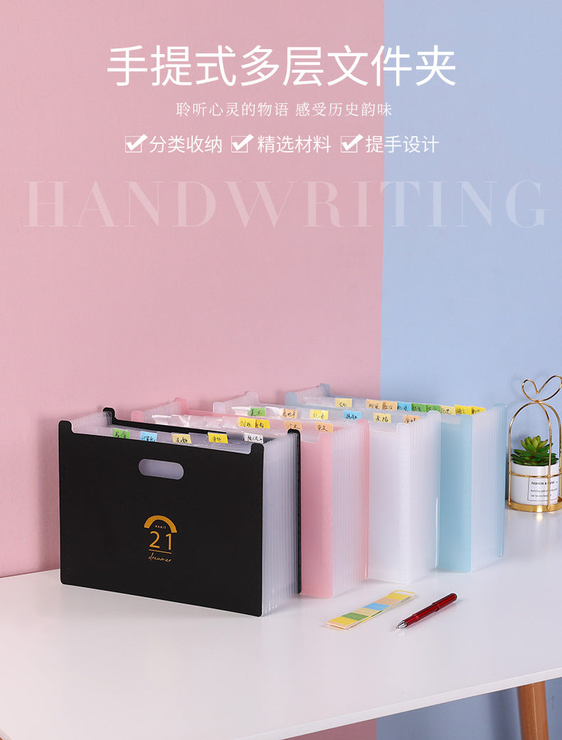 rainbow design accordion folder in use