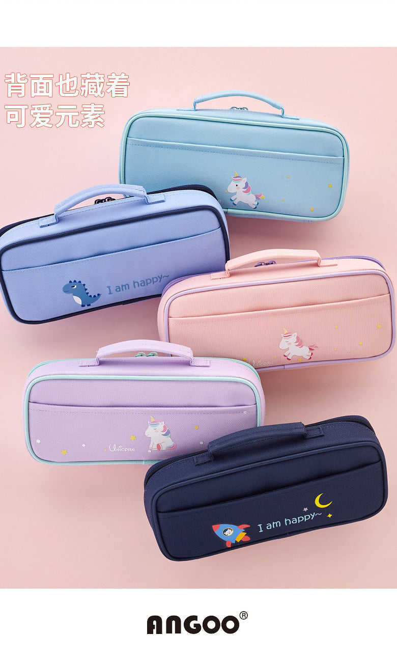 pencil case with multiple compartments open