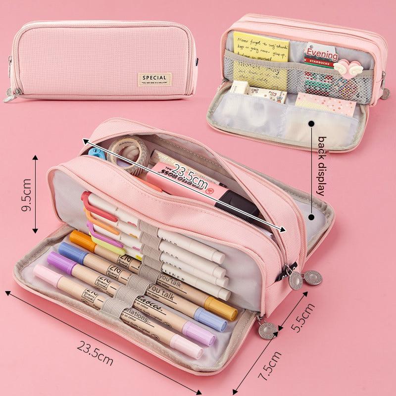 Side view of Angoo pink pencil case