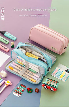 Angoo pencil case in matcha green partially open