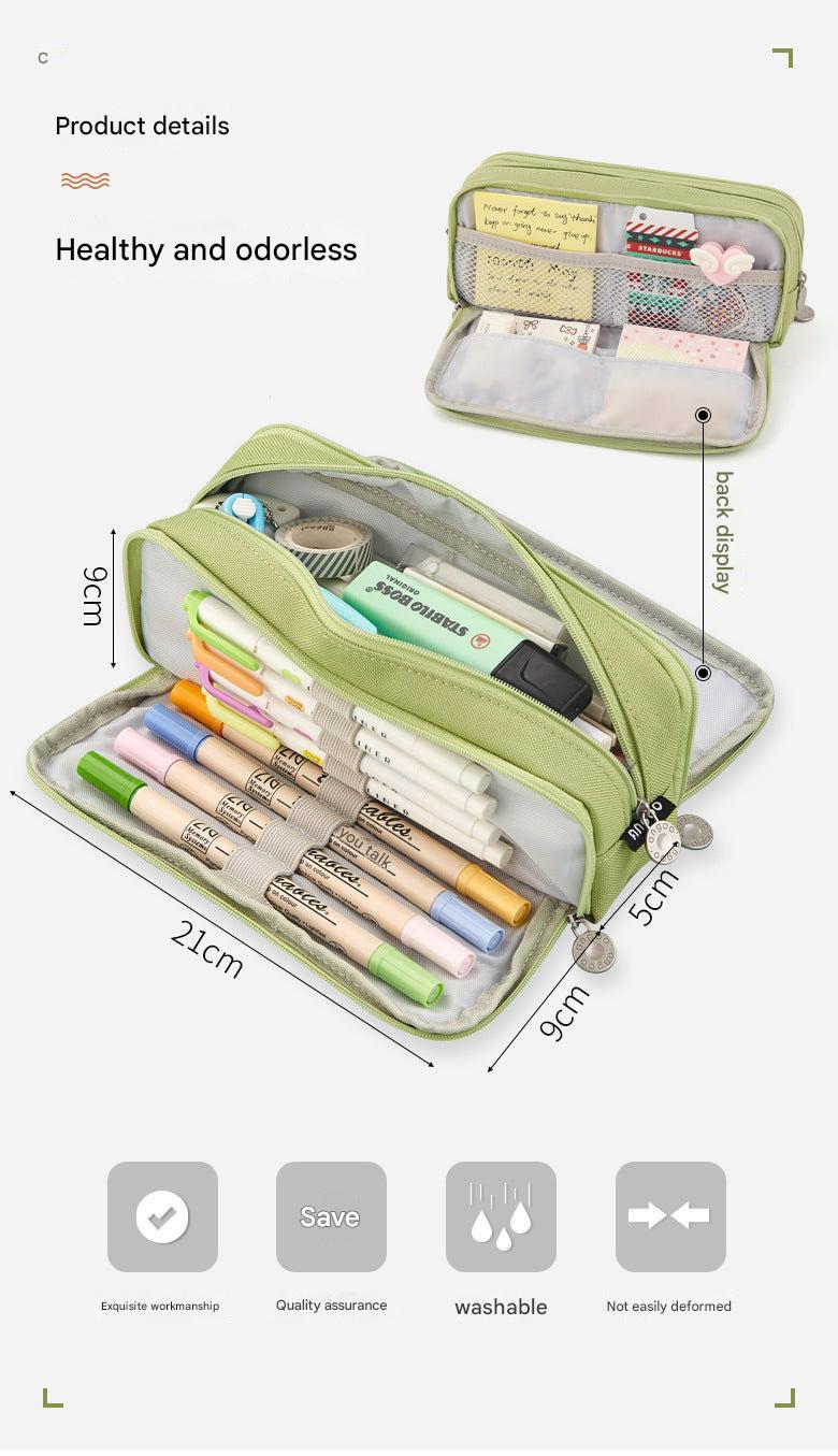Various colours of Angoo pencil case open