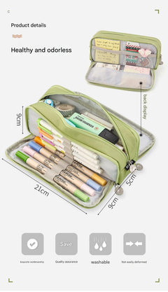 Various colours of Angoo pencil case open