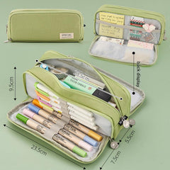Angoo pencil case in matcha green partially open