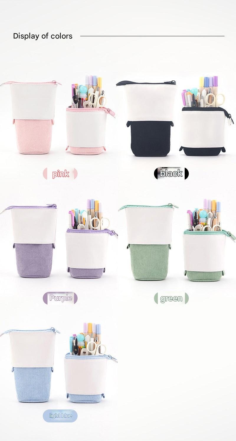 Fashionable pink corduroy pencil case for kids