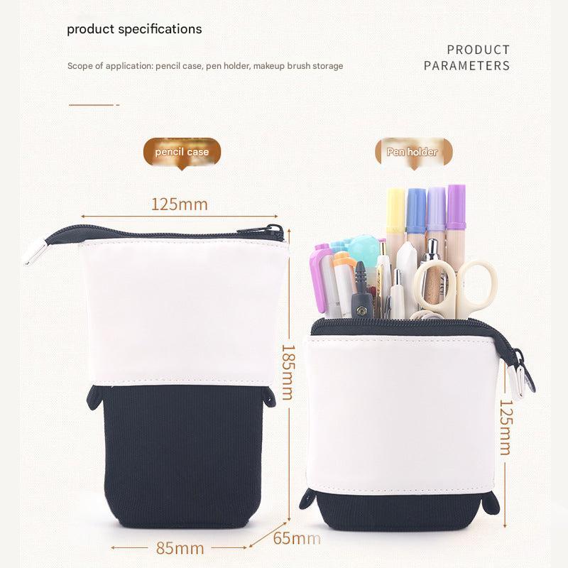 Corduroy pencil case display with writing tools