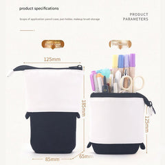 Corduroy pencil case display with writing tools
