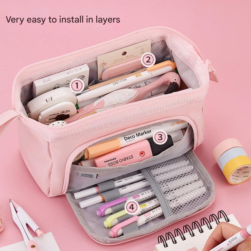canvas pencil case filled with art supplies