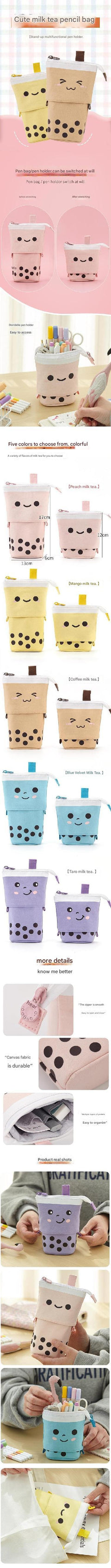 Cute Milk Tea Pencil Case side view