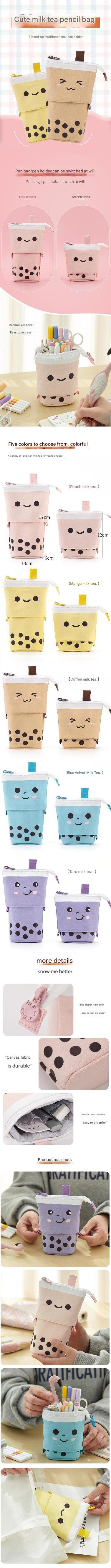 Cute Milk Tea Pencil Case side view