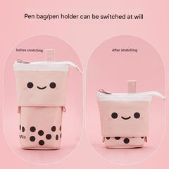Cute Milk Tea Pencil Case open with supplies