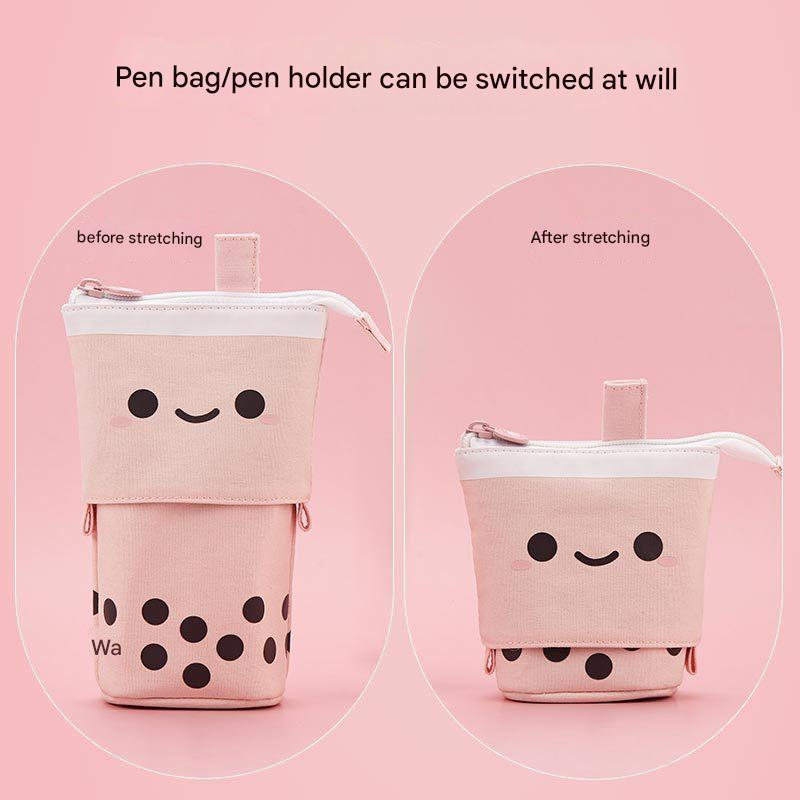 Cute Milk Tea Pencil Case open with supplies