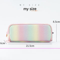 front view of colourful rainbow pattern leather pencil case